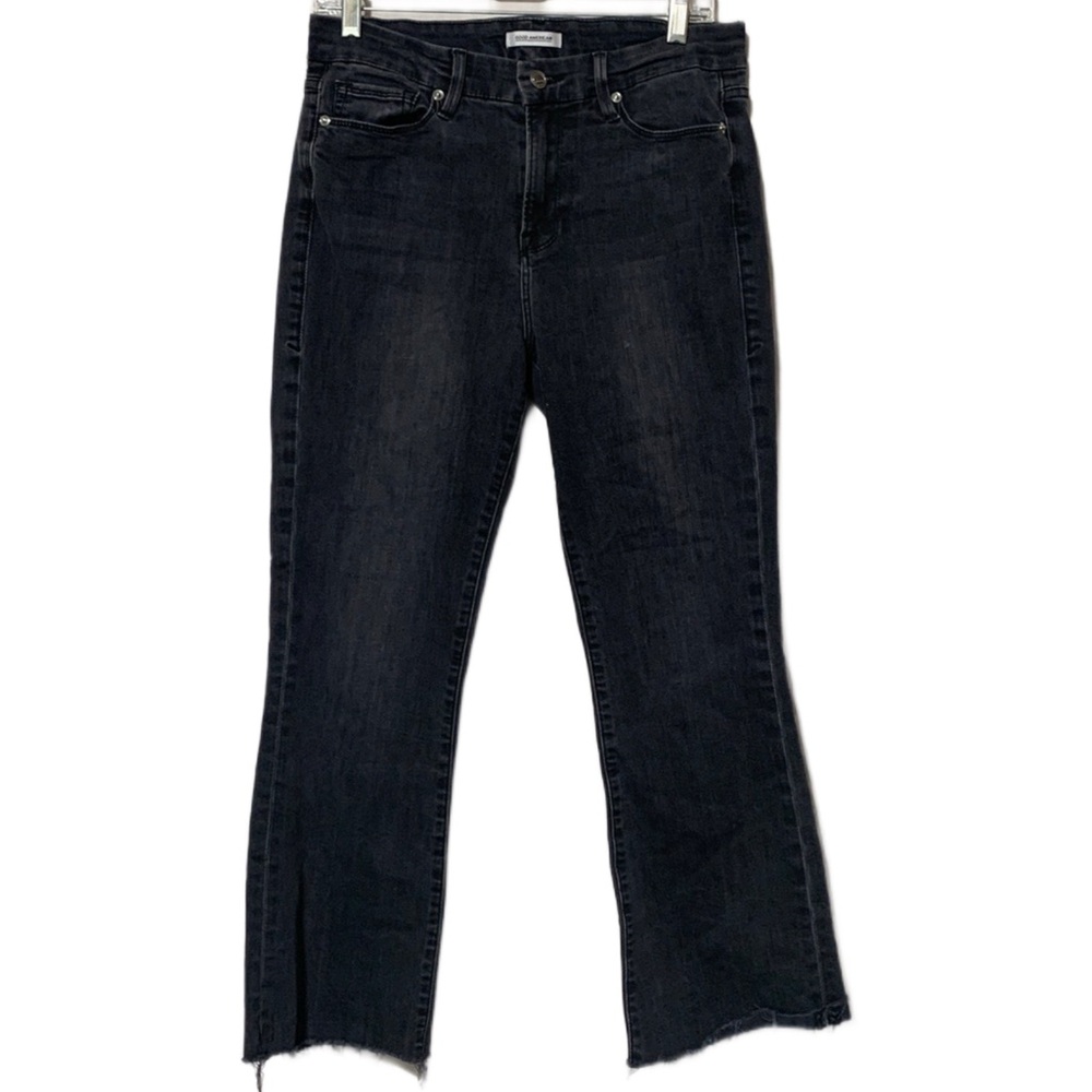 Good American Cropped Raw Hem Boot Jeans